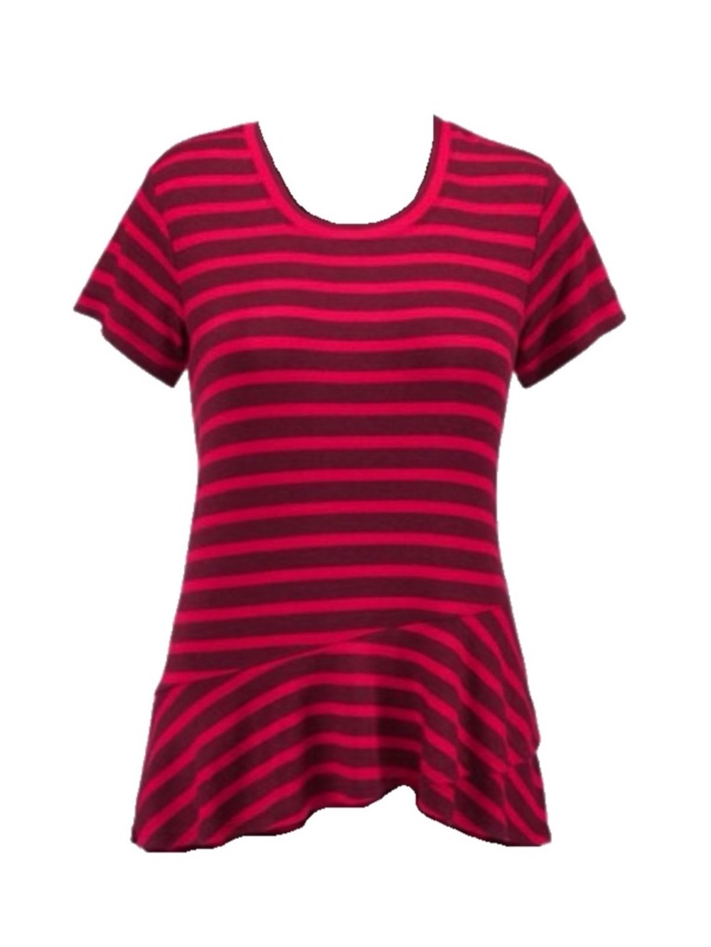 CAbi Sweet Talk #3631 Red/Burgundy Striped Short-Sleeve Asymmetrical Peplum Top